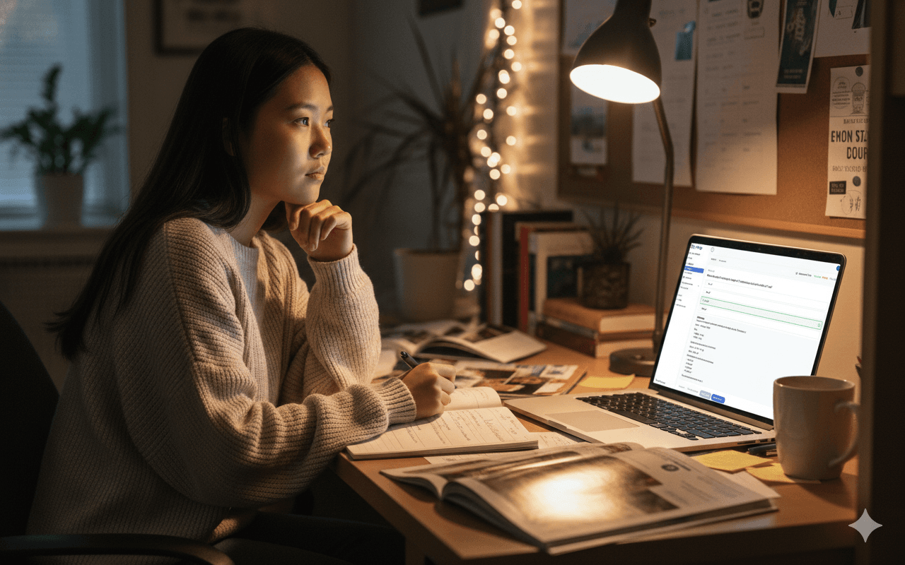 Student working on college applications