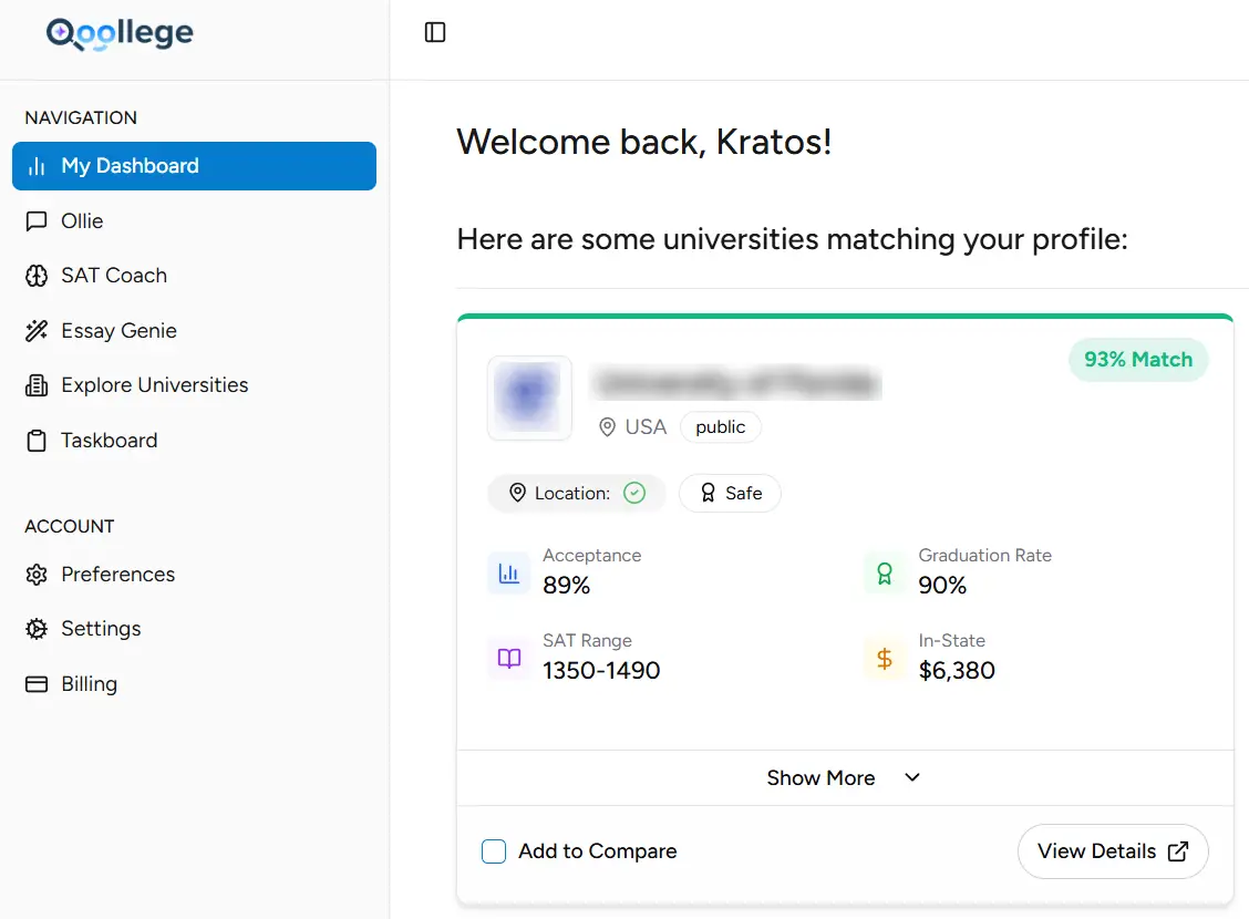 Qoollege Dashboard Preview